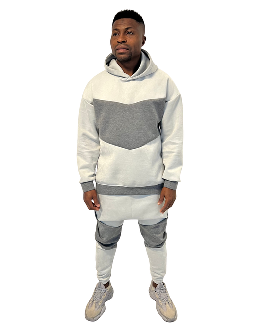 Two-Tone Grey Suede-Finish Tracksuit
