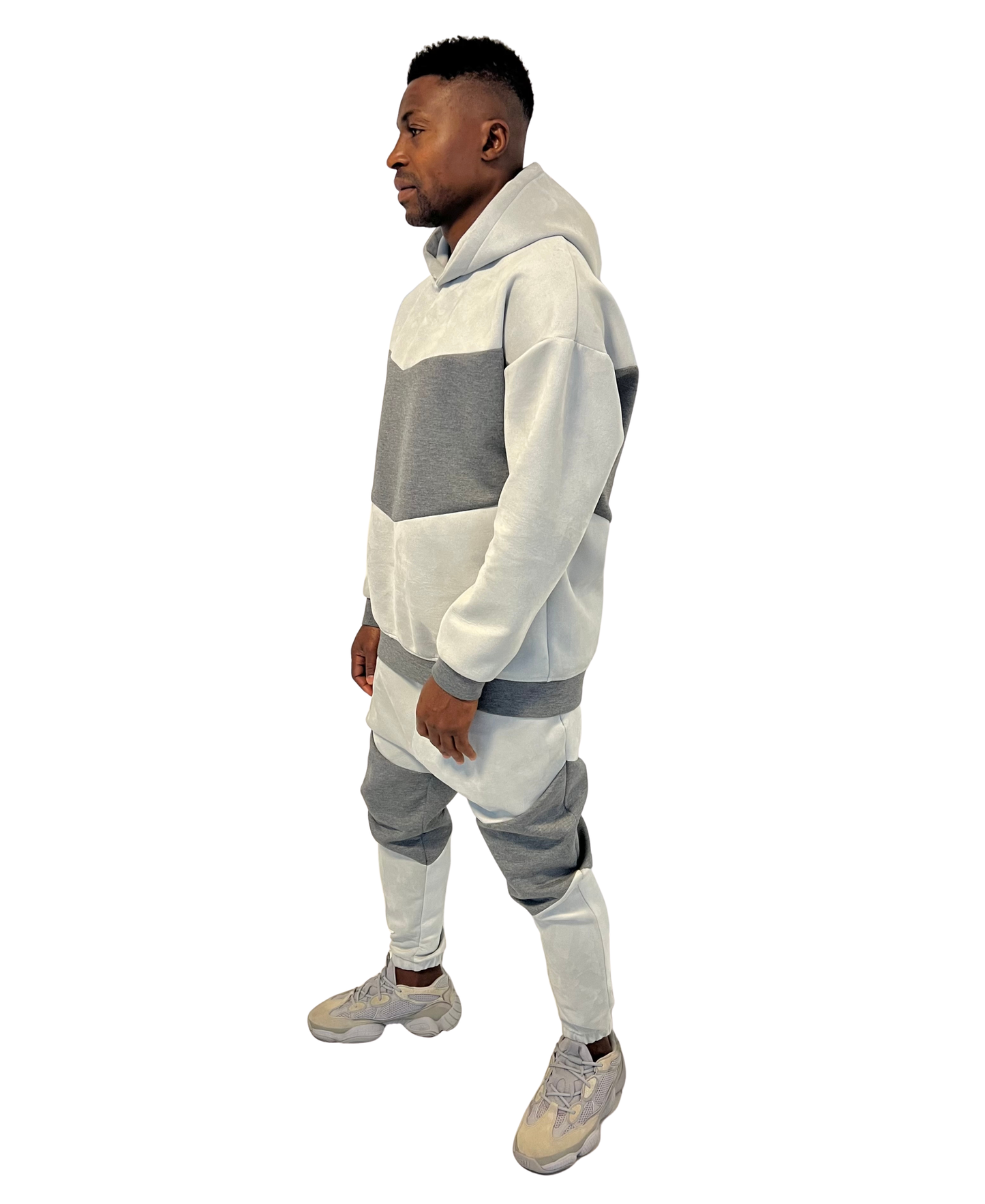 Two-Tone Grey Suede-Finish Tracksuit
