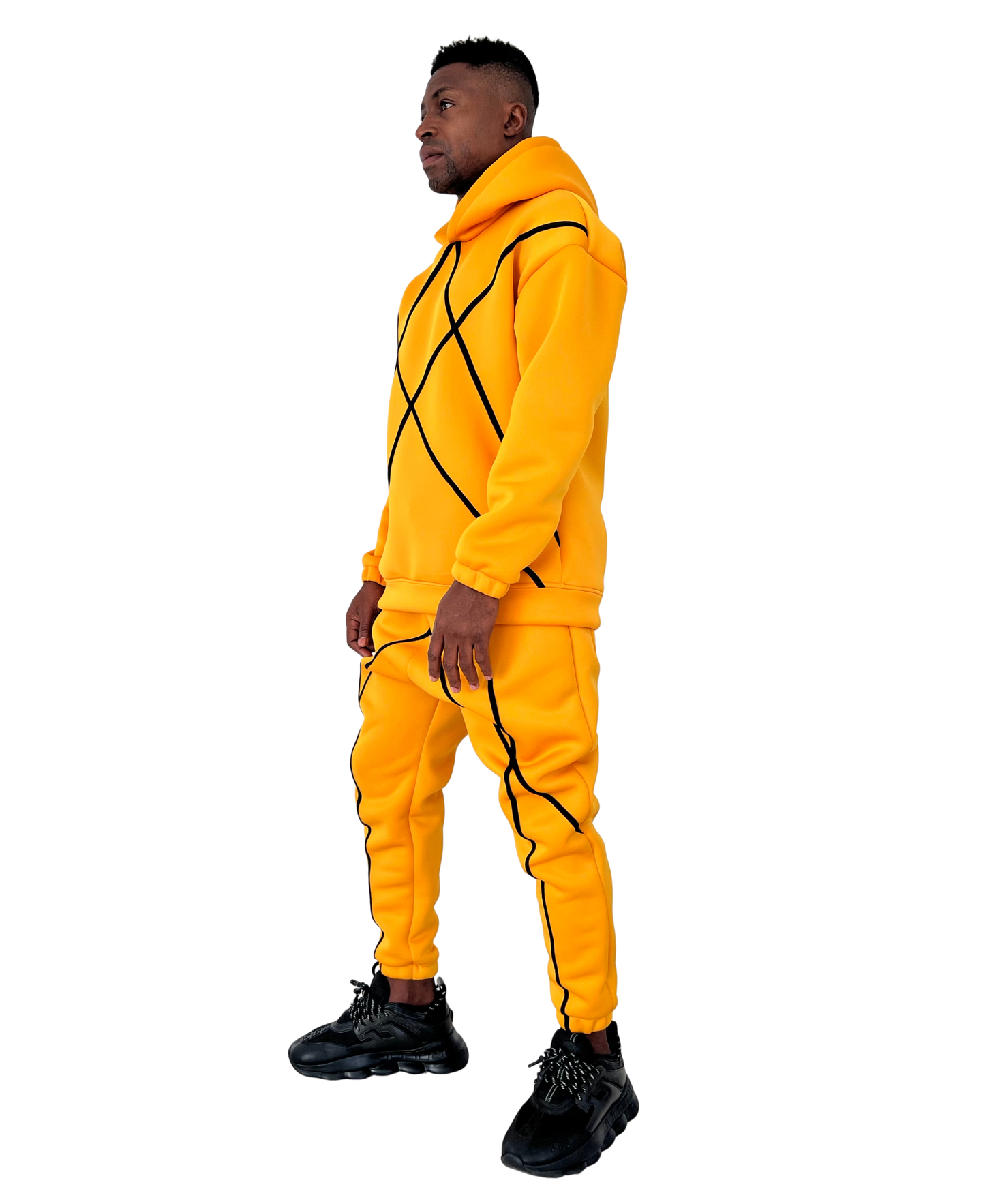 Yellow Tracksuit with Applied Black Stripes