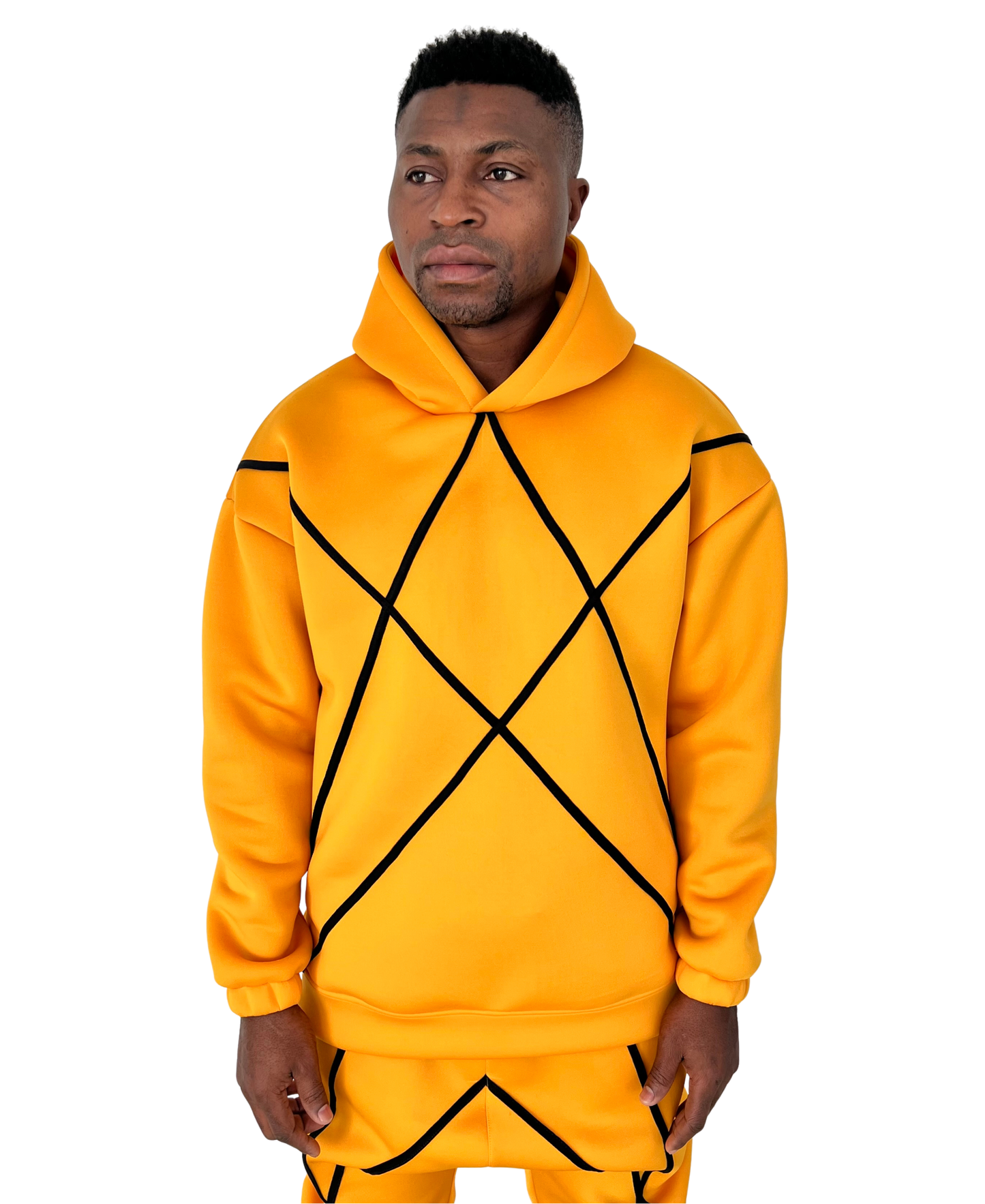 Yellow Tracksuit with Applied Black Stripes