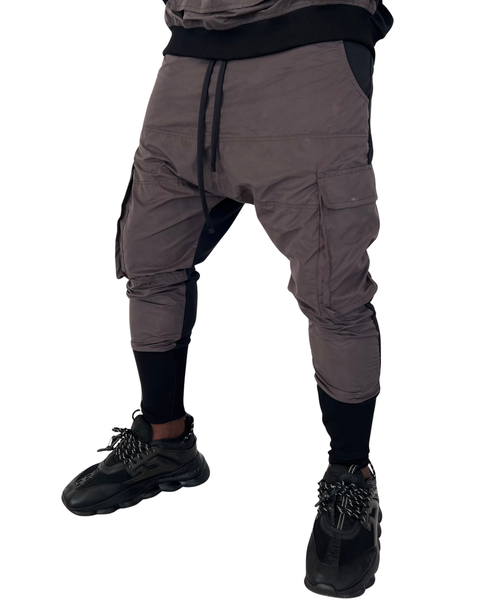 Black and Brown Velvet-Panel Trousers