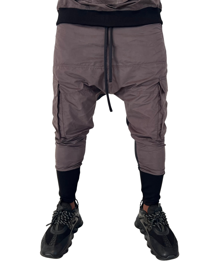 Black and Brown Velvet-Panel Trousers