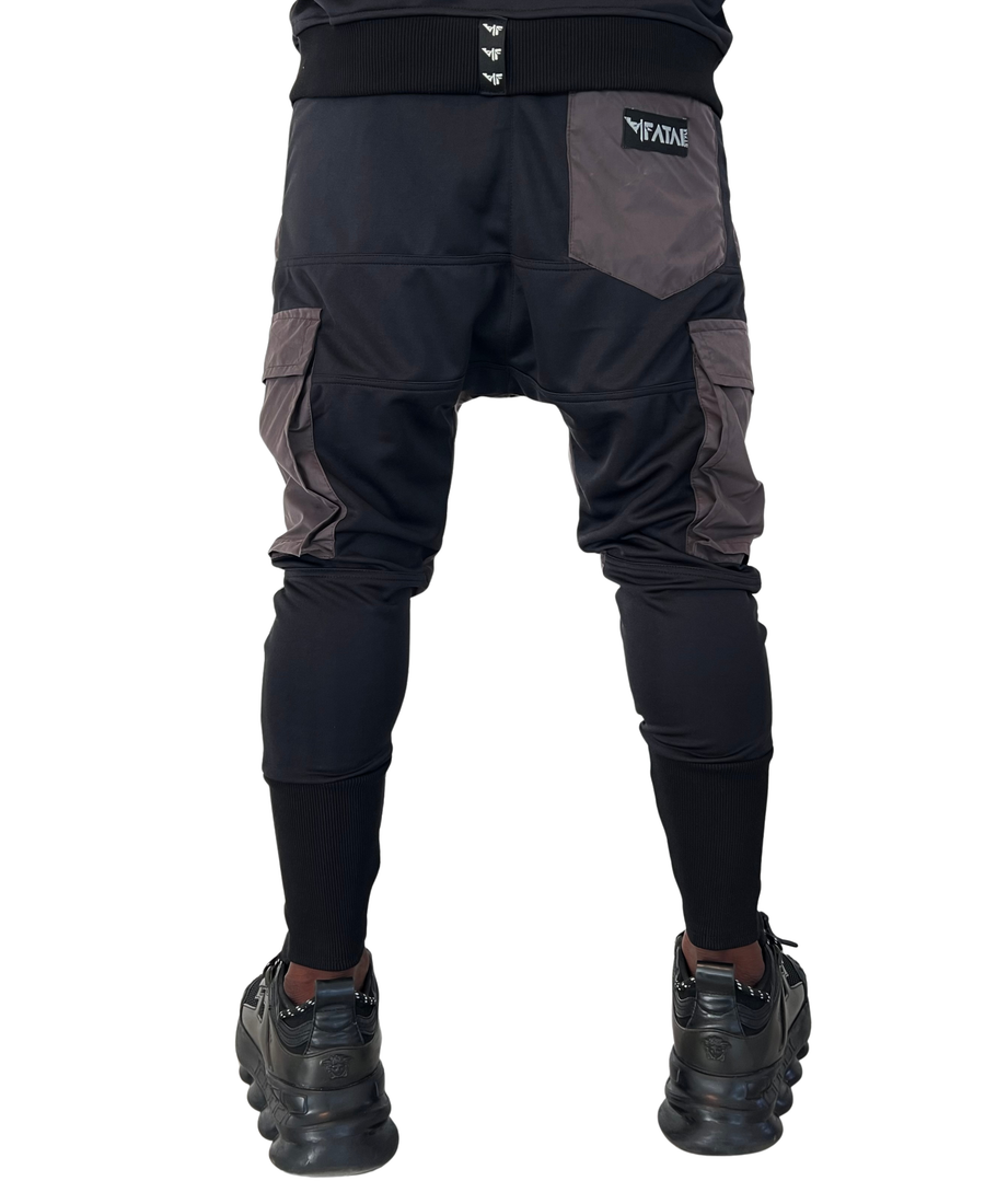 Black and Brown Velvet-Panel Trousers
