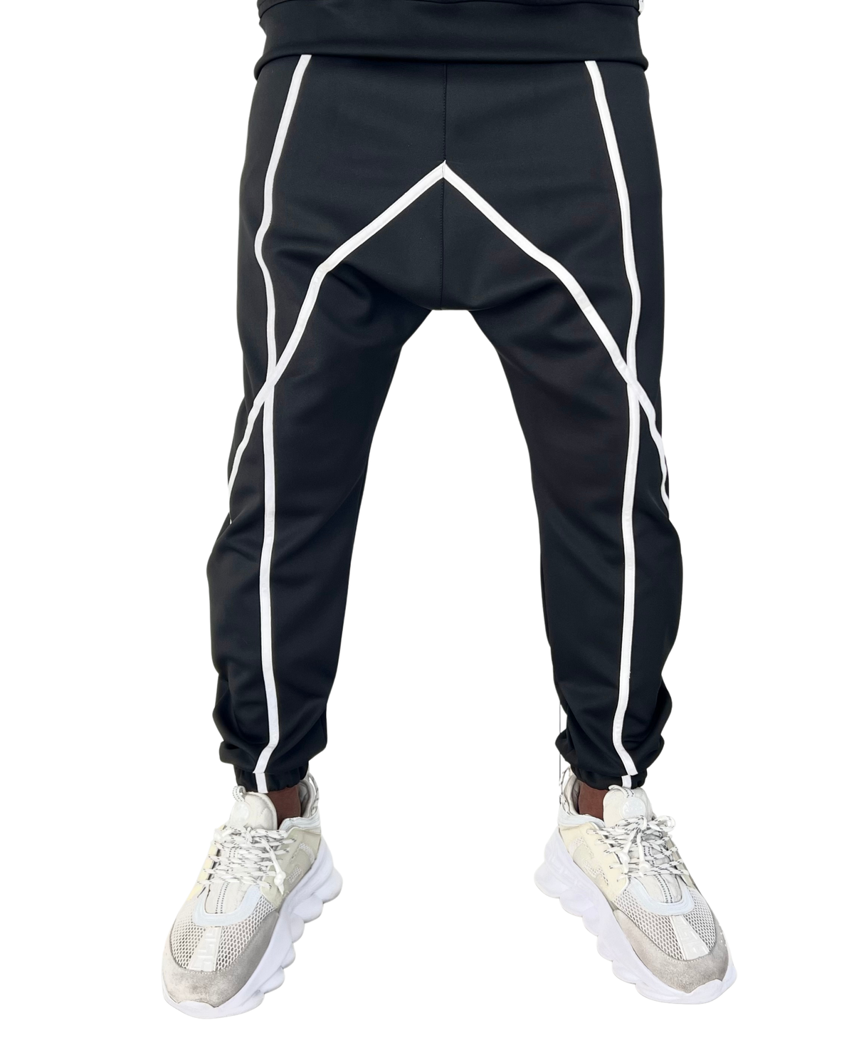 Black Two-Piece Set with Applied White Stripes