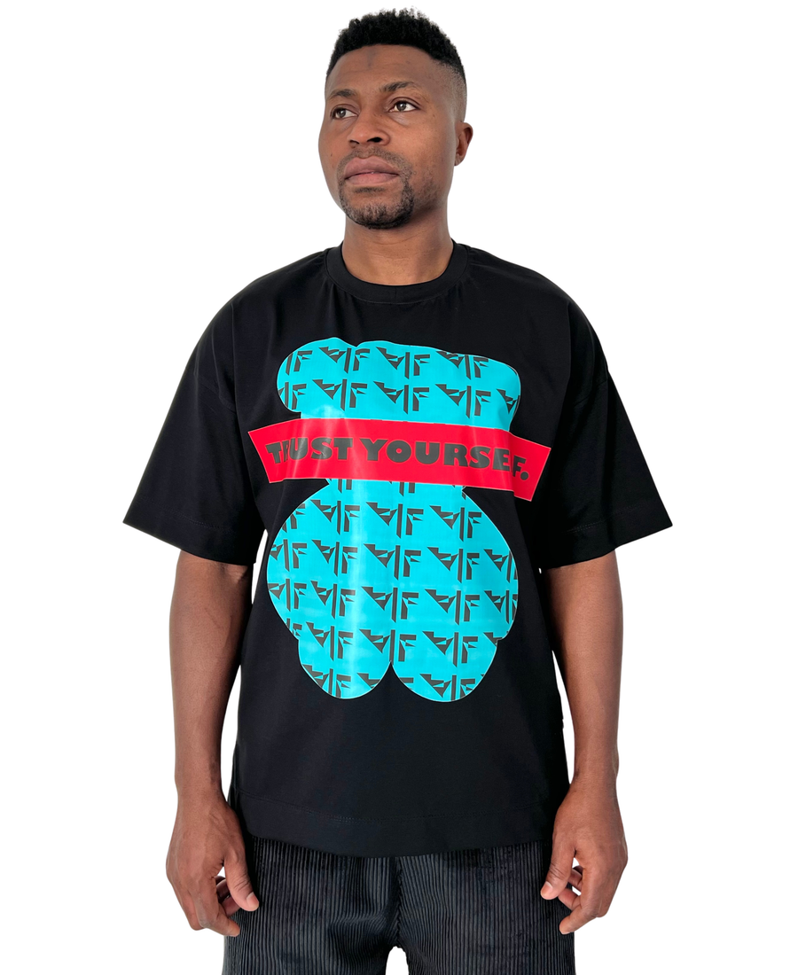Black T-Shirt with Teddy Bear Print