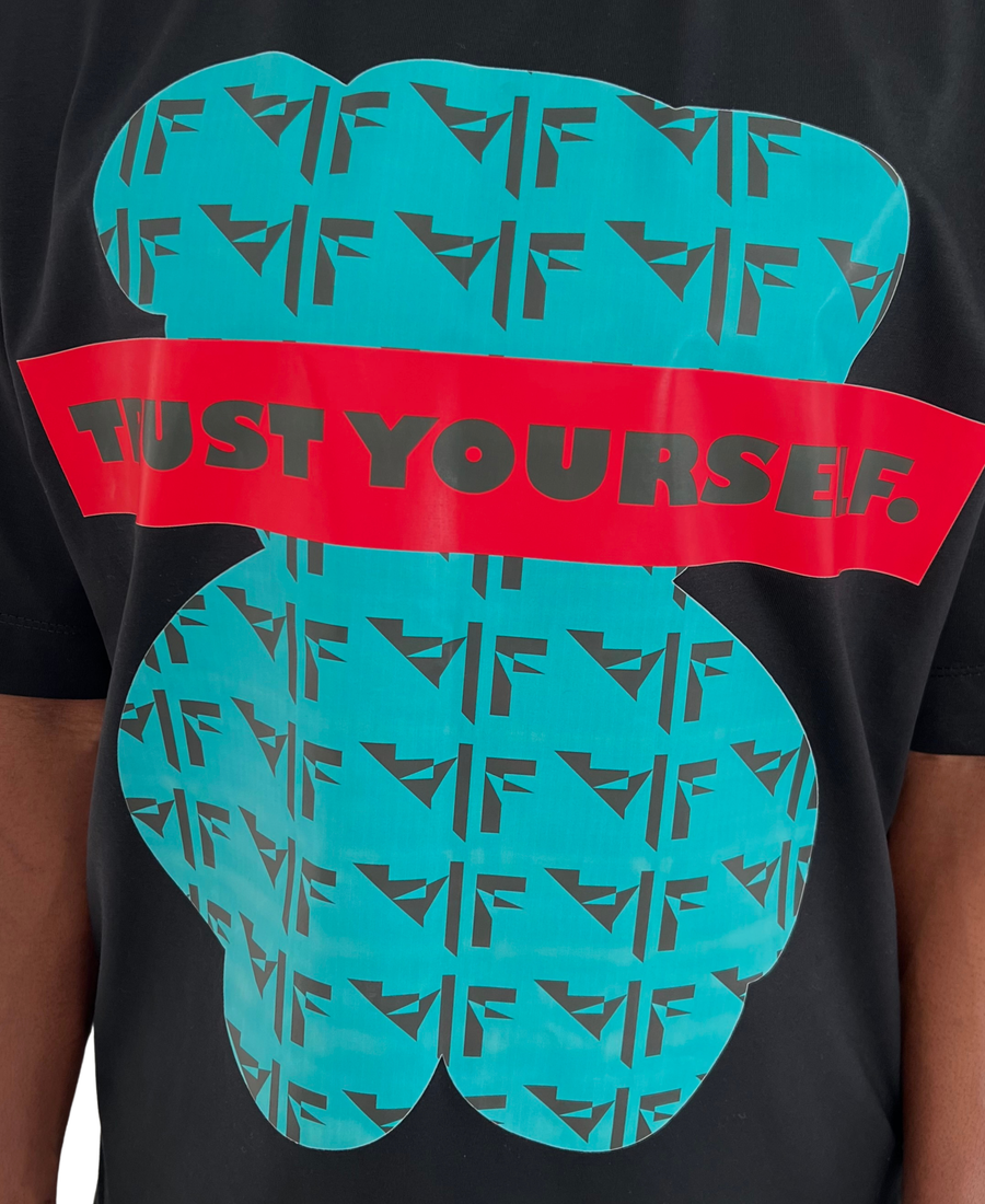Black T-Shirt with Teddy Bear Print