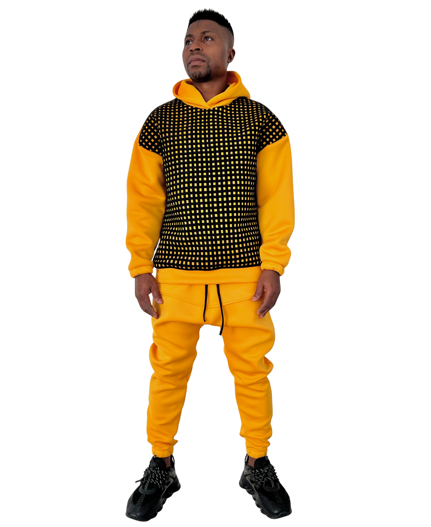 Yellow Tracksuit with Hand-Applied Black Pattern