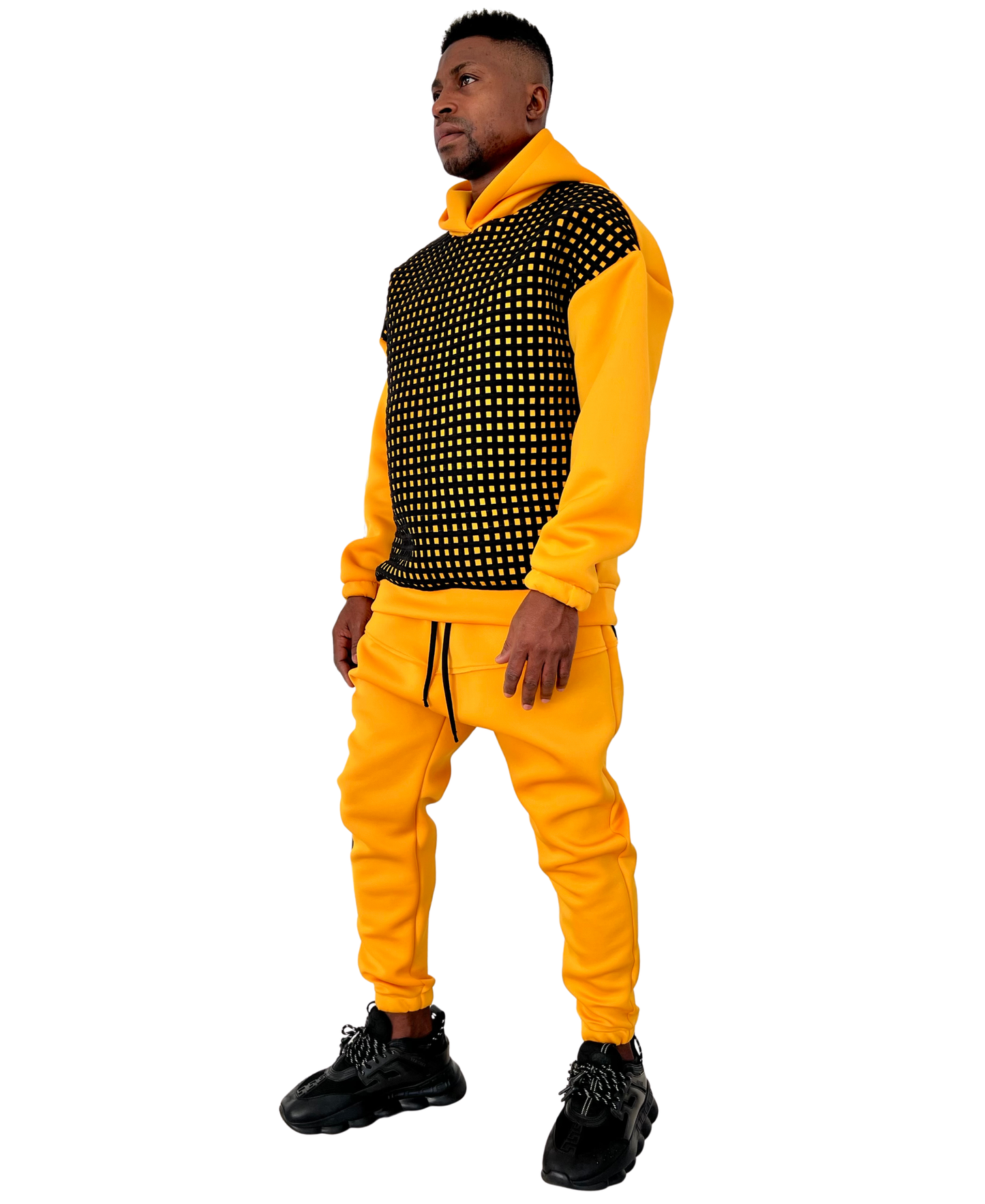 Yellow Tracksuit with Hand-Applied Black Pattern