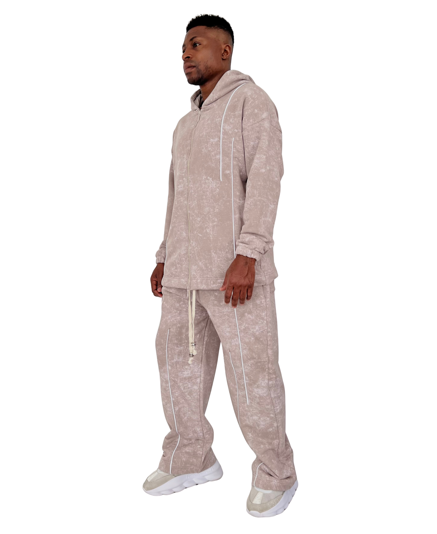 Cream Stone-Washed Tracksuit