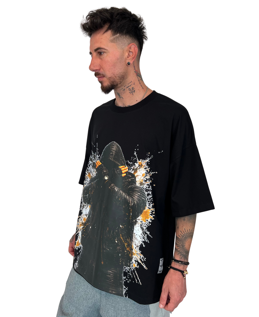 Black T-Shirt with Print Design