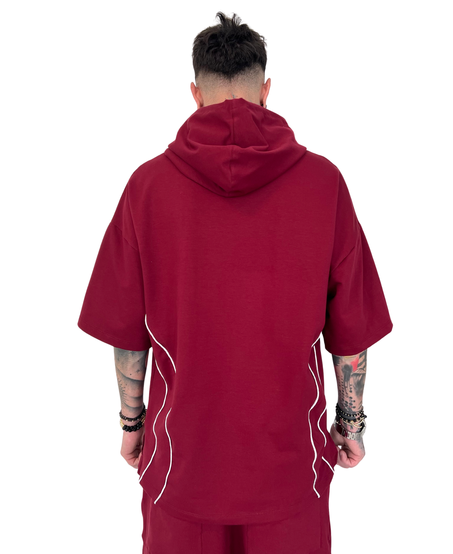 Tricou burgundy cu vipusca alba