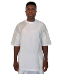 White T-Shirt with Suede-Effect Panels