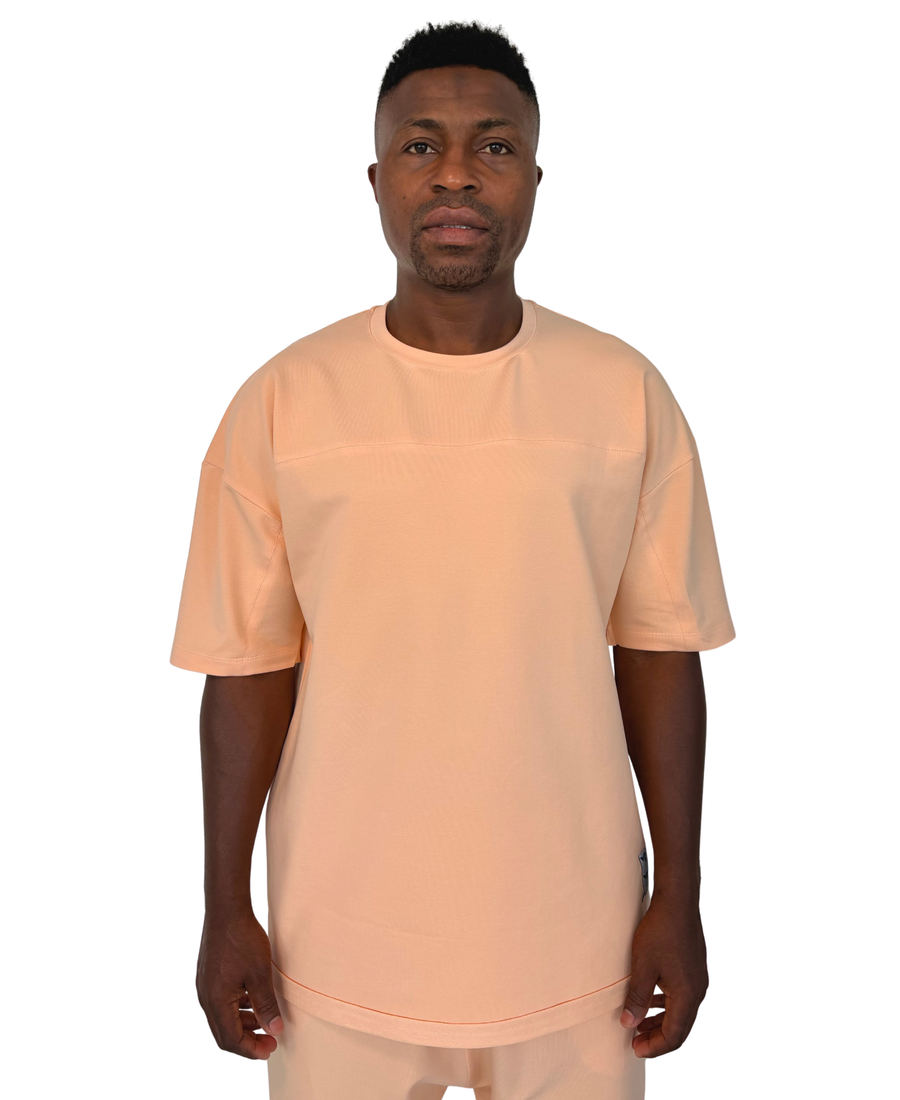 Salmon T-Shirt with Contrast Stitch Detailing