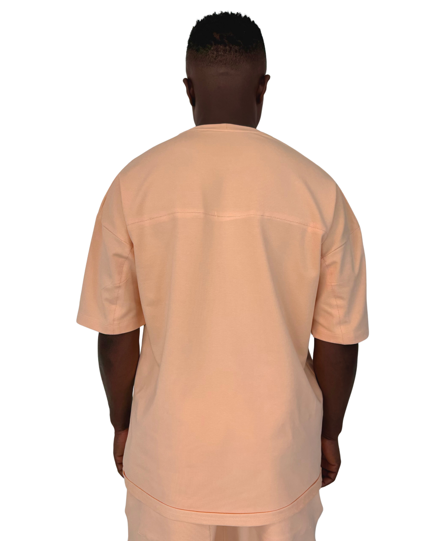 Salmon T-Shirt with Contrast Stitch Detailing