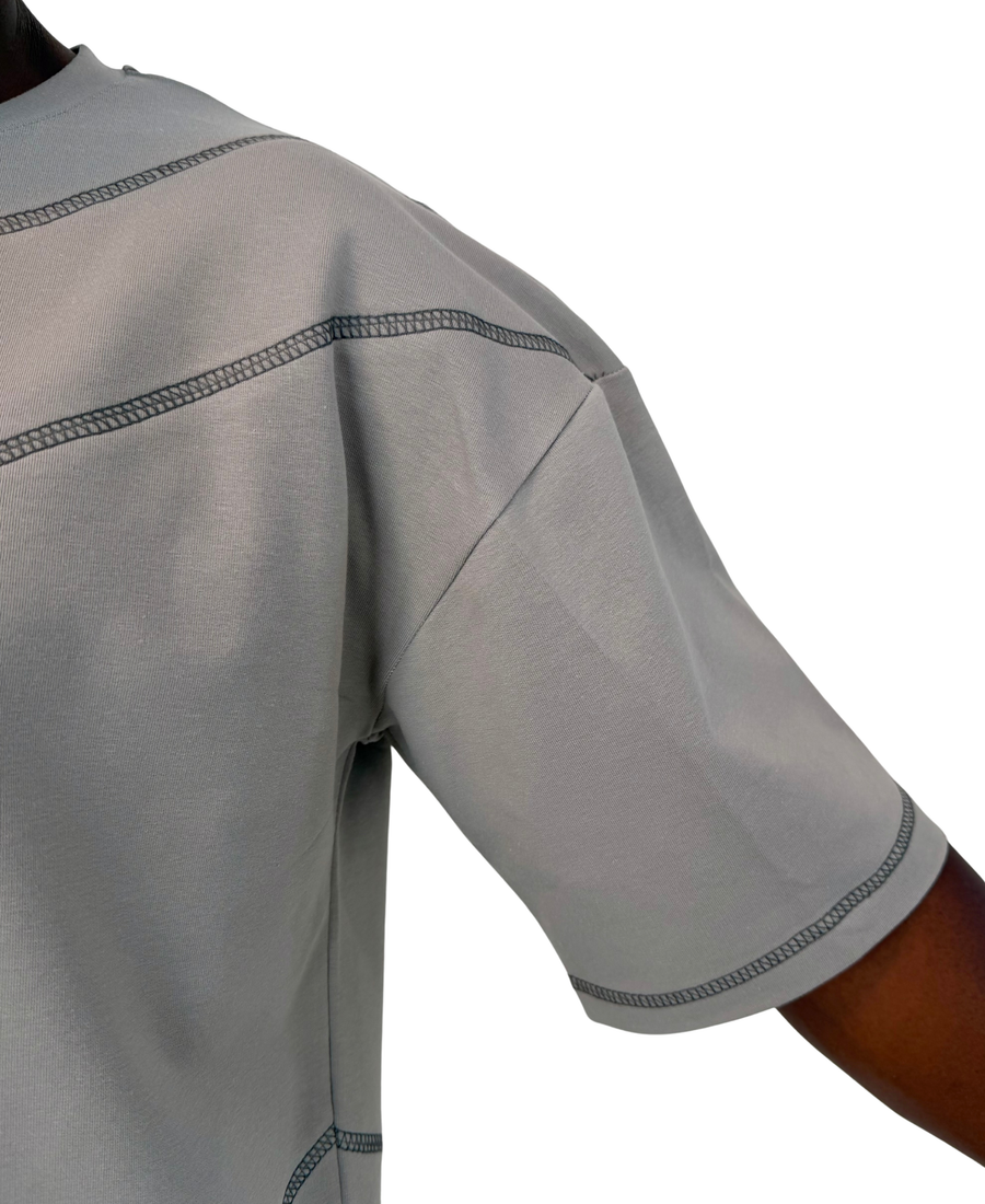 Grey T-Shirt with Contrast Stitch Detailing