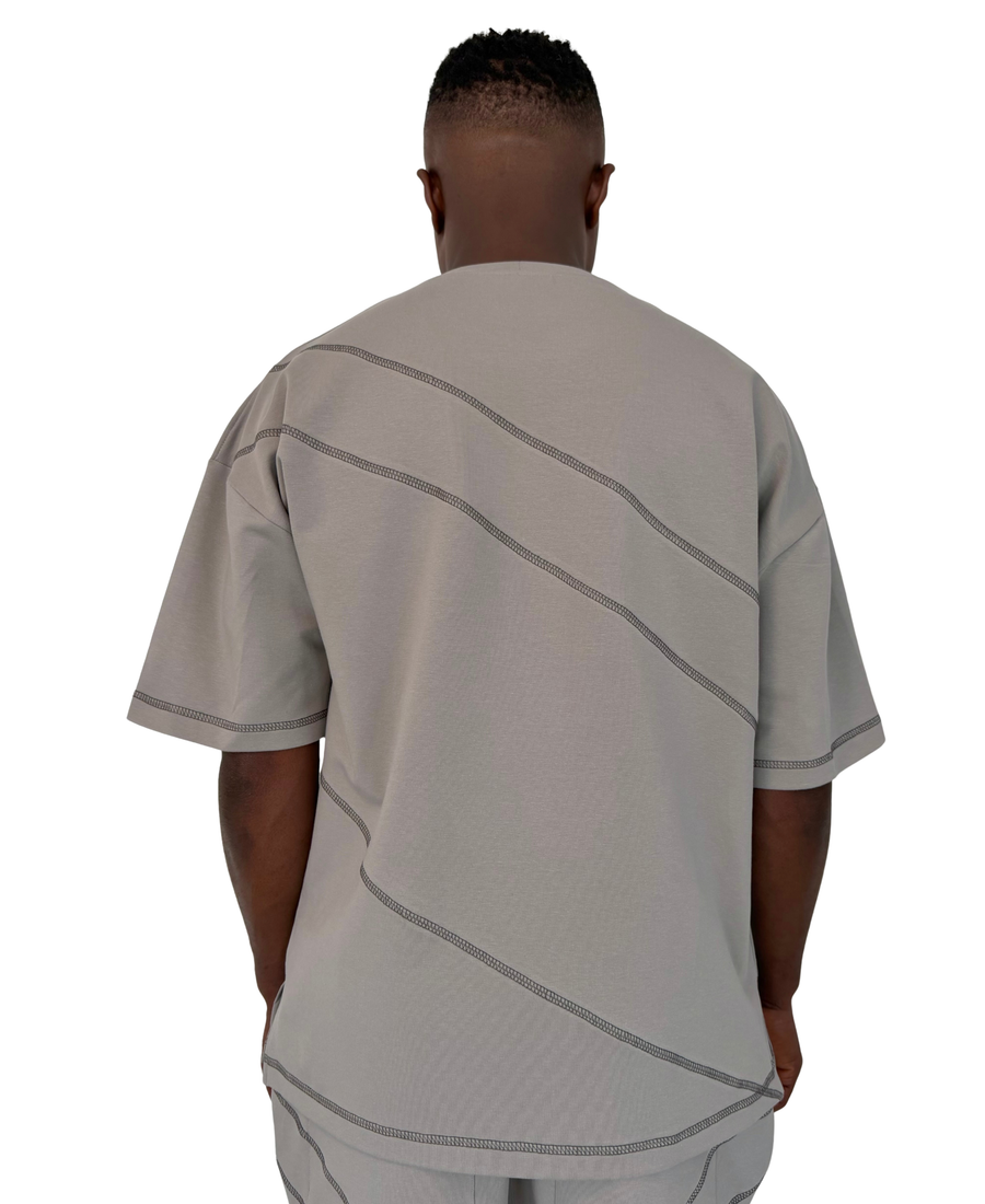 Grey T-Shirt with Contrast Stitch Detailing
