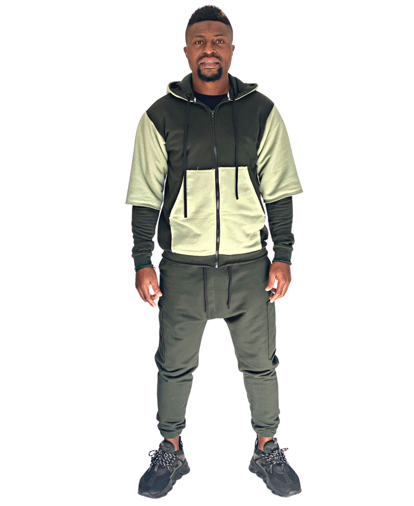 Two-Tone Green Tracksuit with Hood