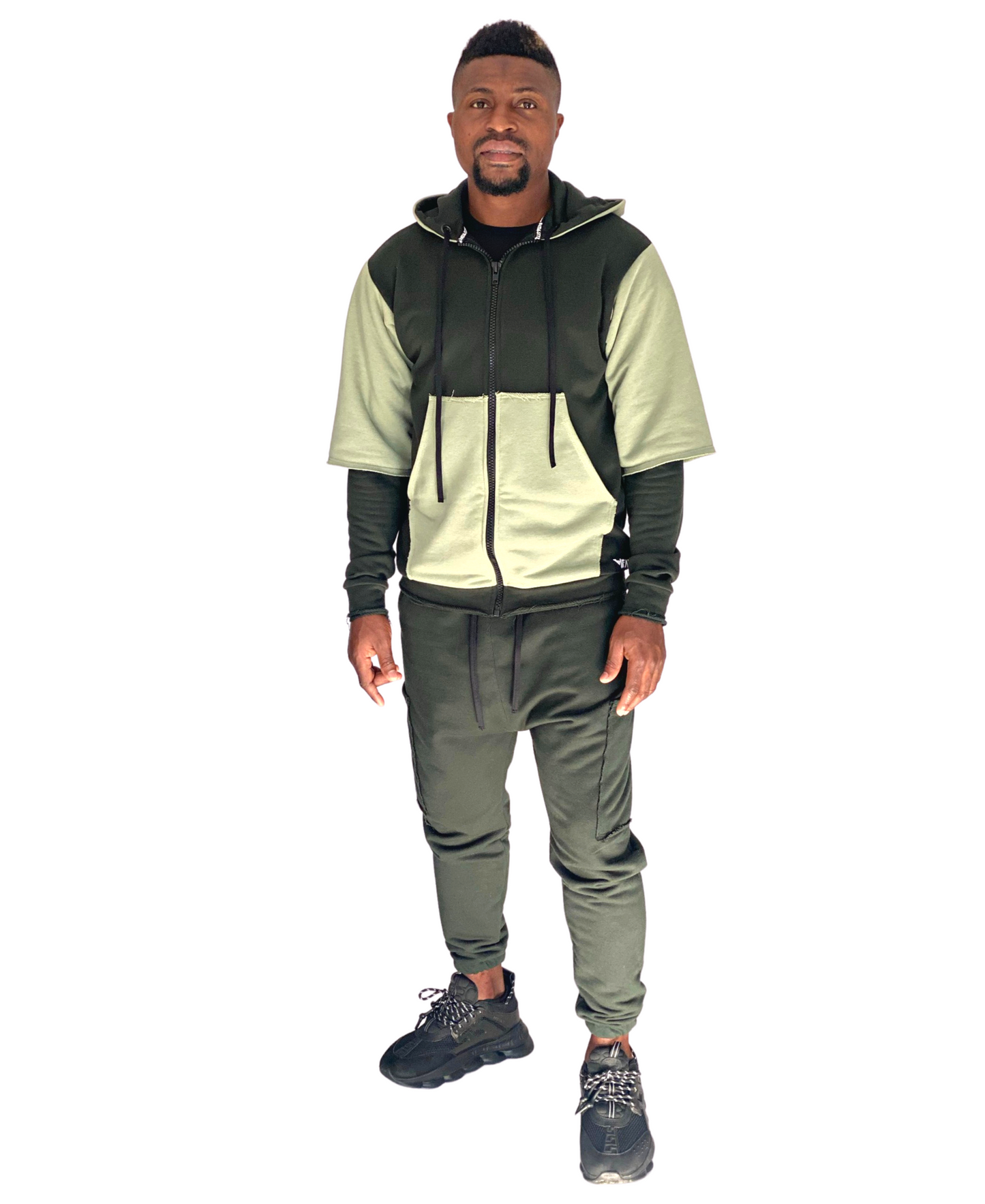 Two-Tone Green Tracksuit with Hood