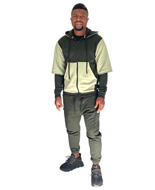 Two-Tone Green Tracksuit with Hood