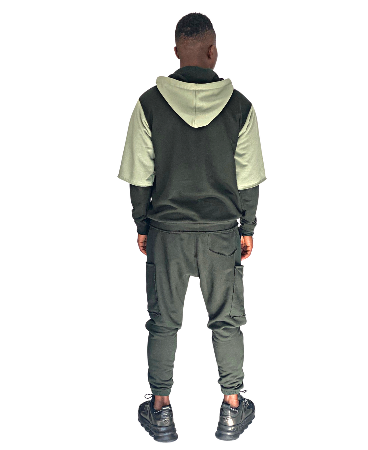 Two-Tone Green Tracksuit with Hood