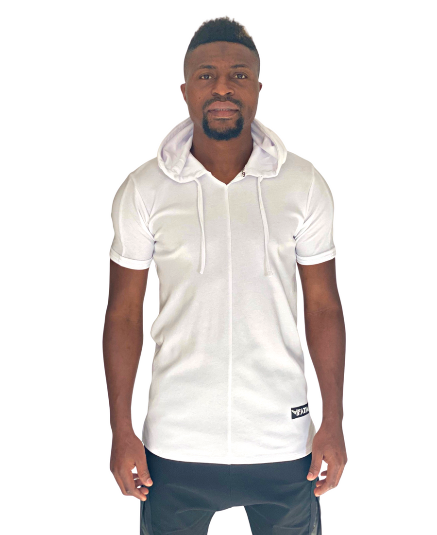 White Hooded T-Shirt with Sleeve Detail