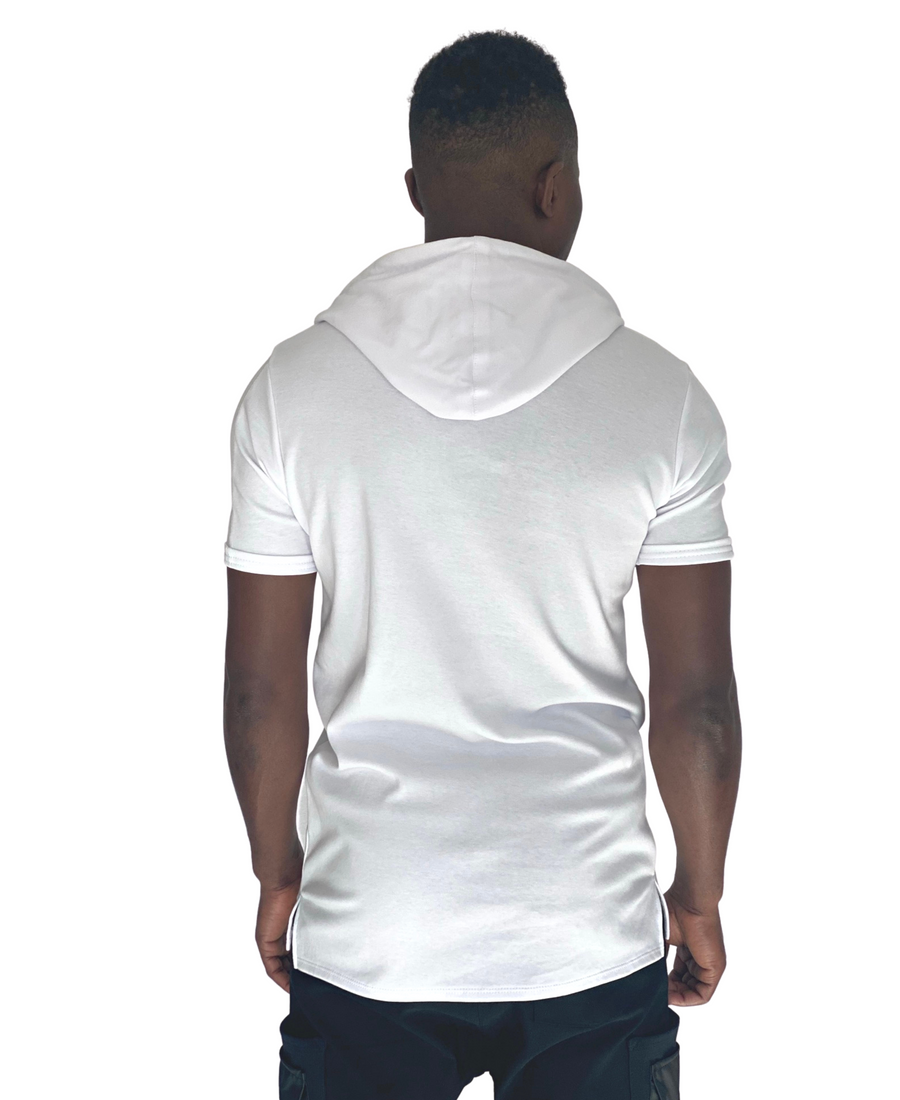 White Hooded T-Shirt with Sleeve Detail