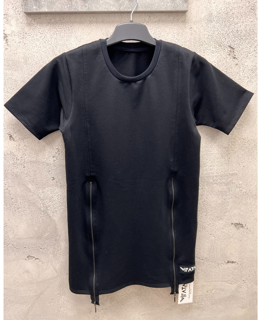 Black T-Shirt with Zip Details