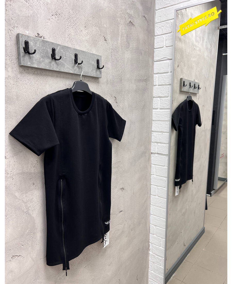 Black T-Shirt with Zip Details