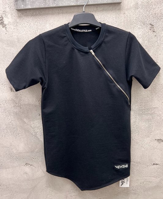 Tricou negru cu fermoar la gat