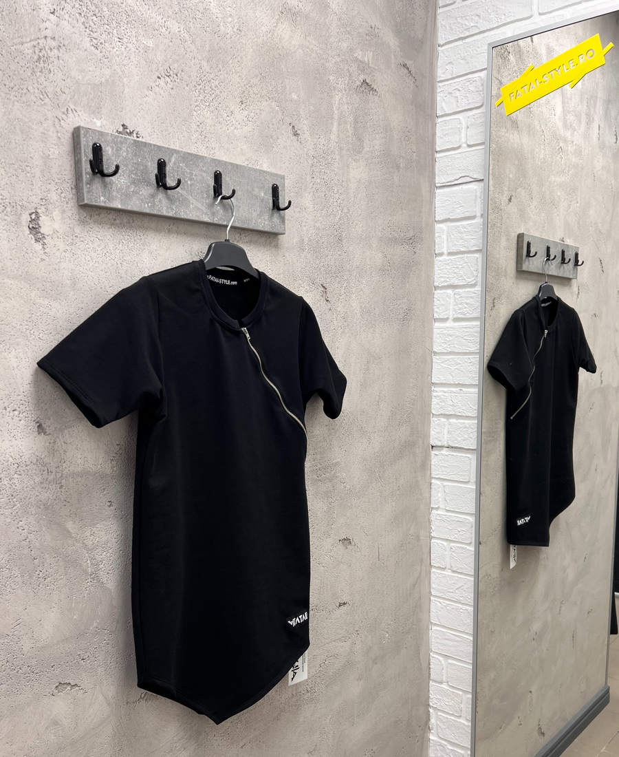 Black T-Shirt with Neck Zip