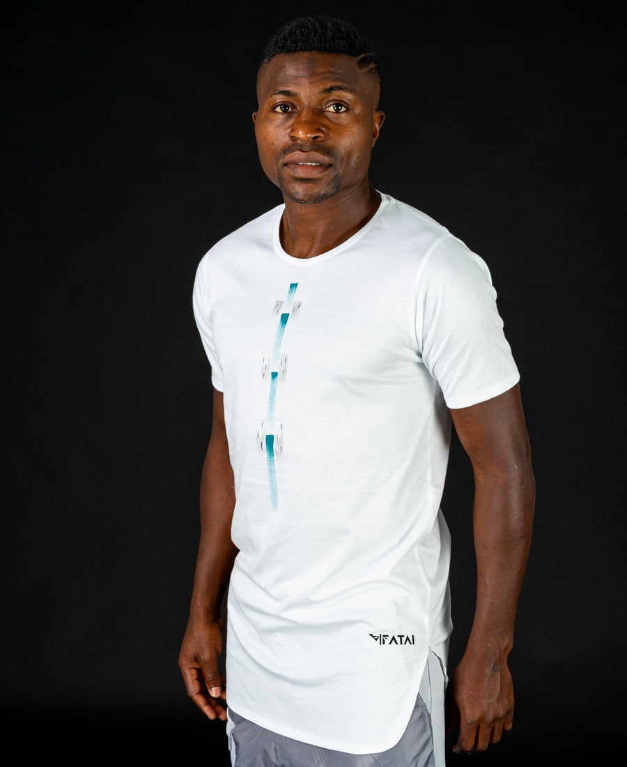 White t-shirt painted with blue and silver - Fatai Style