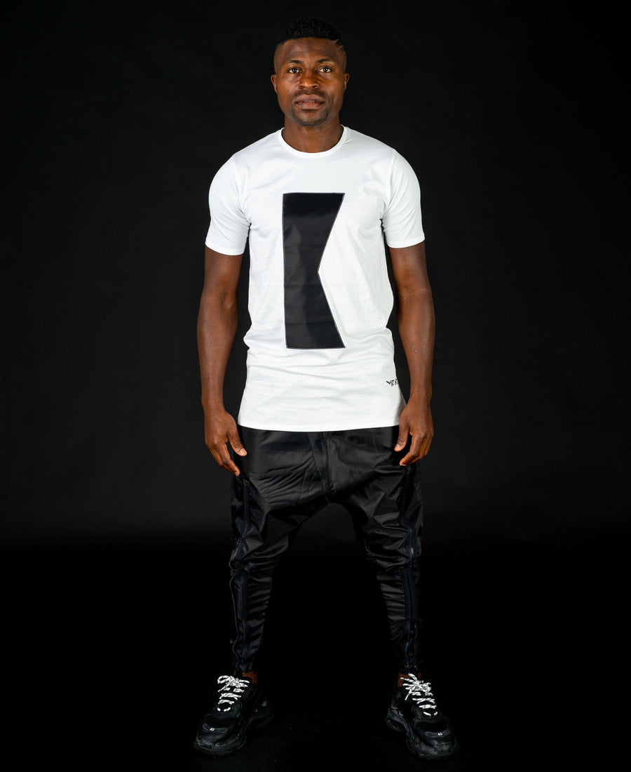White t-shirt with black applique design - Fatai Style