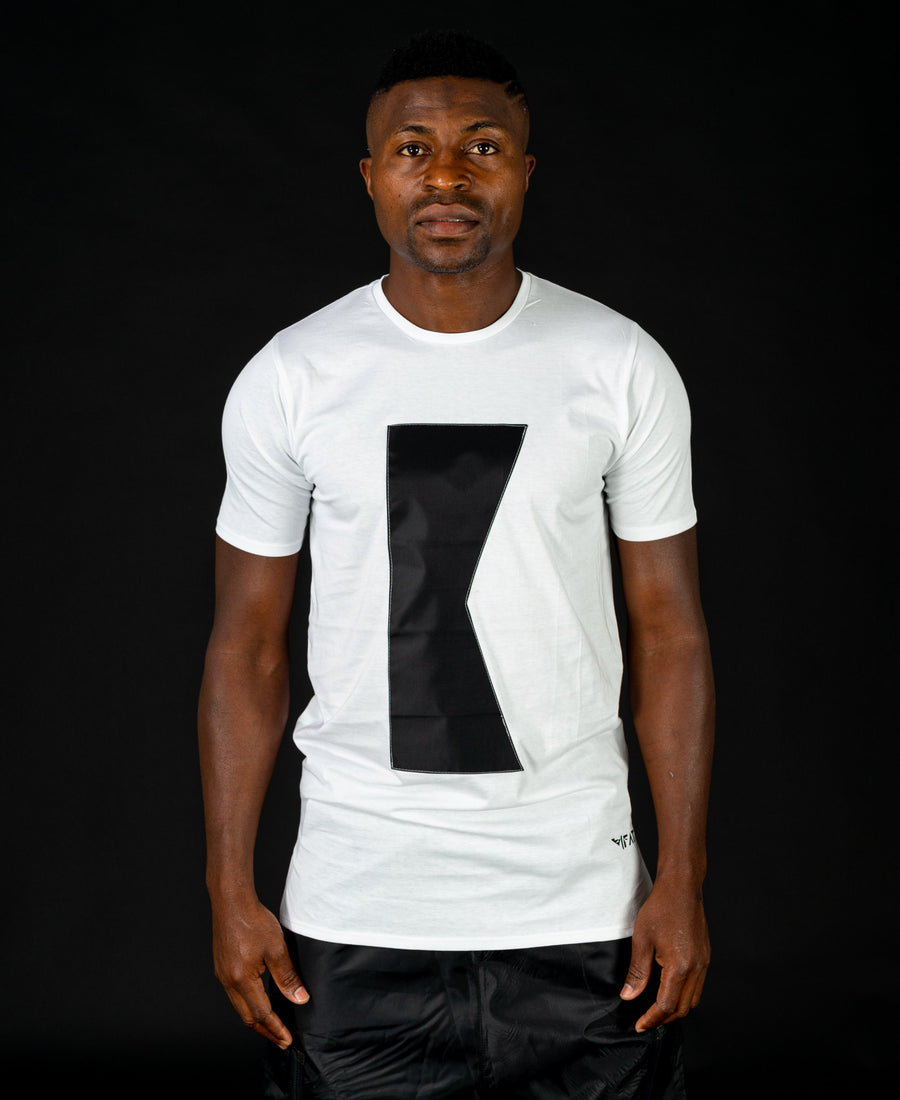 White t-shirt with black applique design - Fatai Style