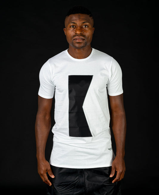 White t-shirt with black applique design - Fatai Style