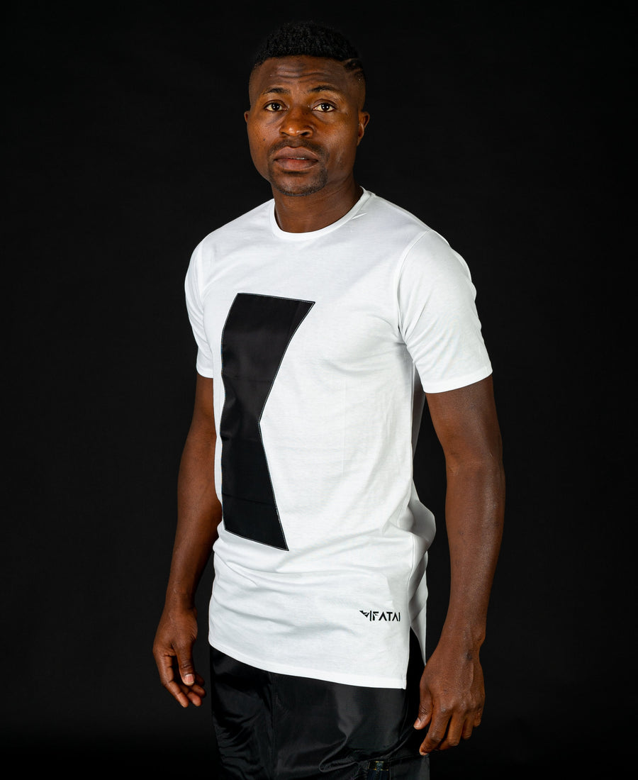 White t-shirt with black applique design - Fatai Style