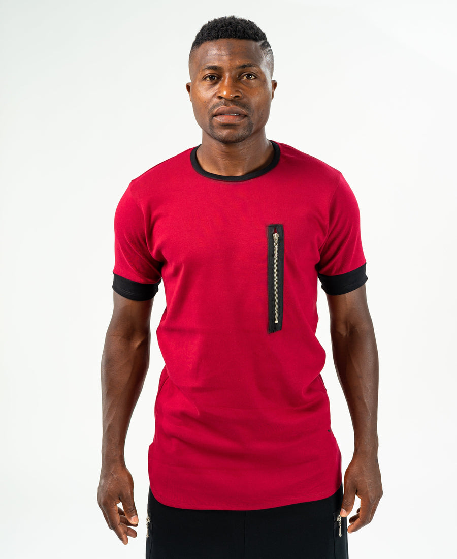 Burgundy t-shirt with black design and zip - Fatai Style