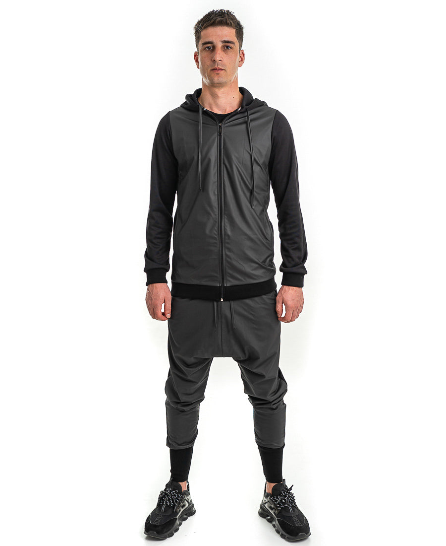 Black Tracksuit with Faux-Leather Panels