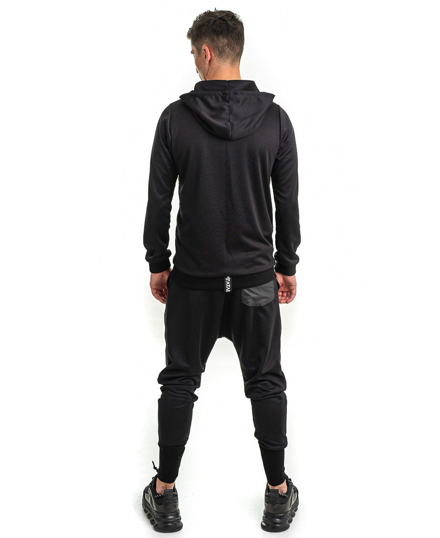 Black Tracksuit with Faux-Leather Panels