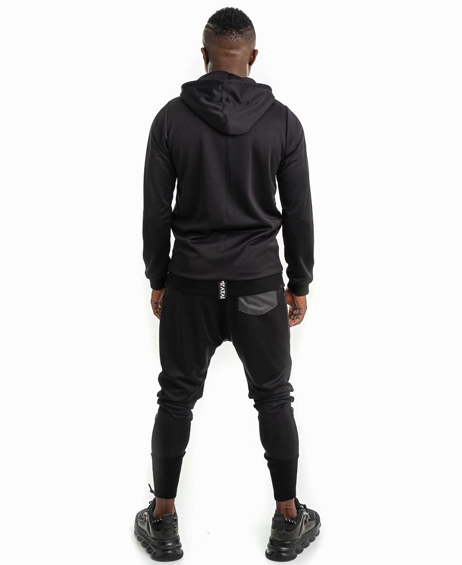 Black Tracksuit with Faux-Leather Panels