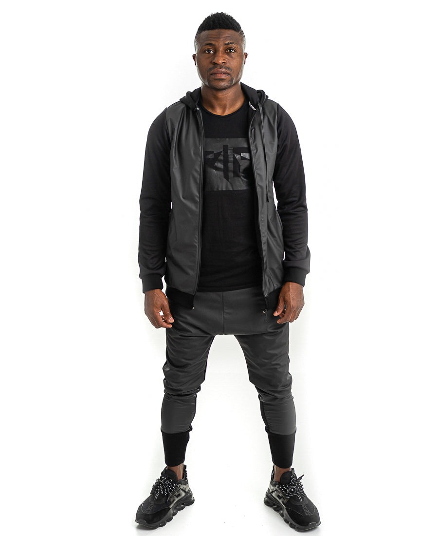 Black Tracksuit with Faux-Leather Panels