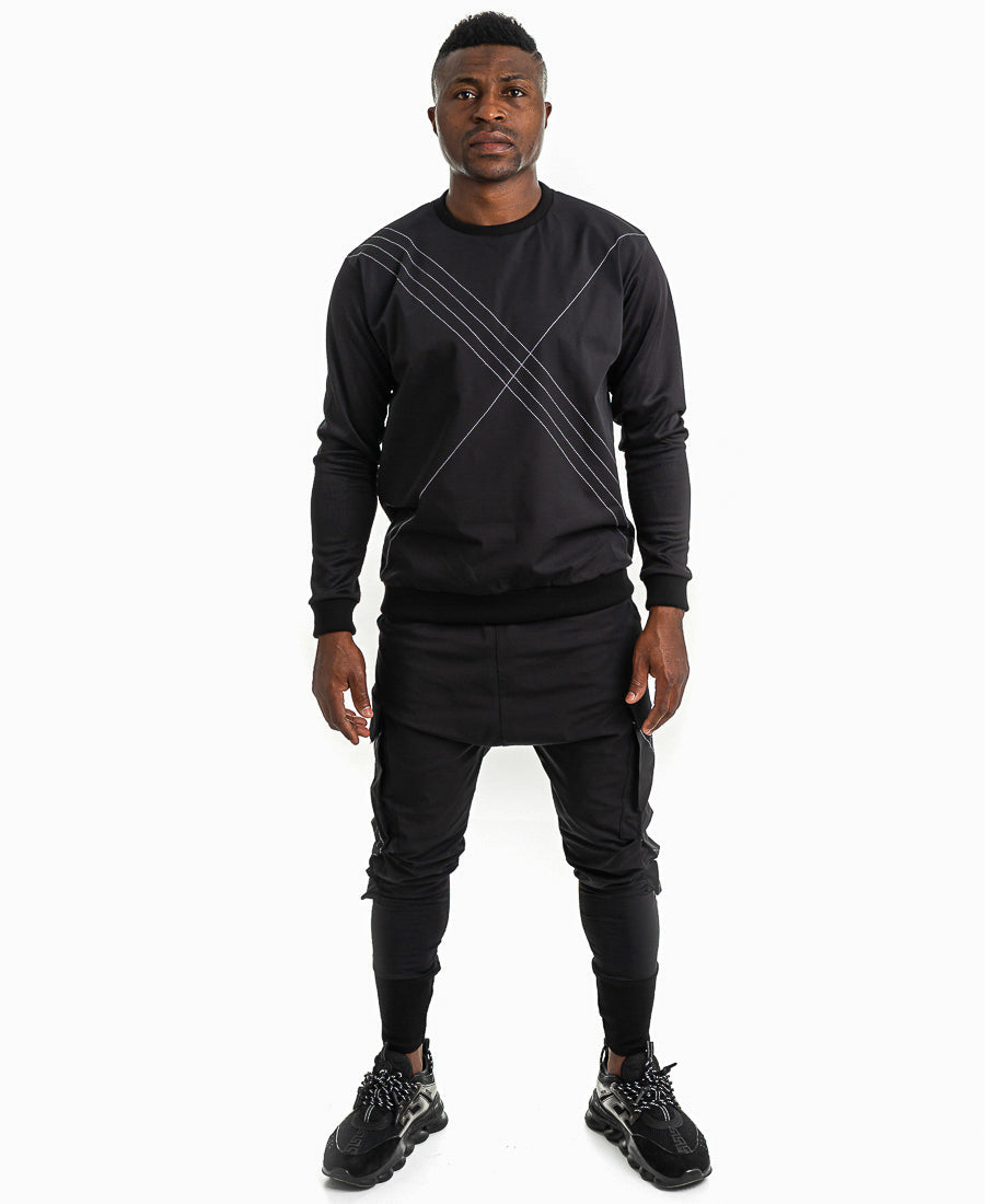 Black Two-Piece Set with White Stitch Detail