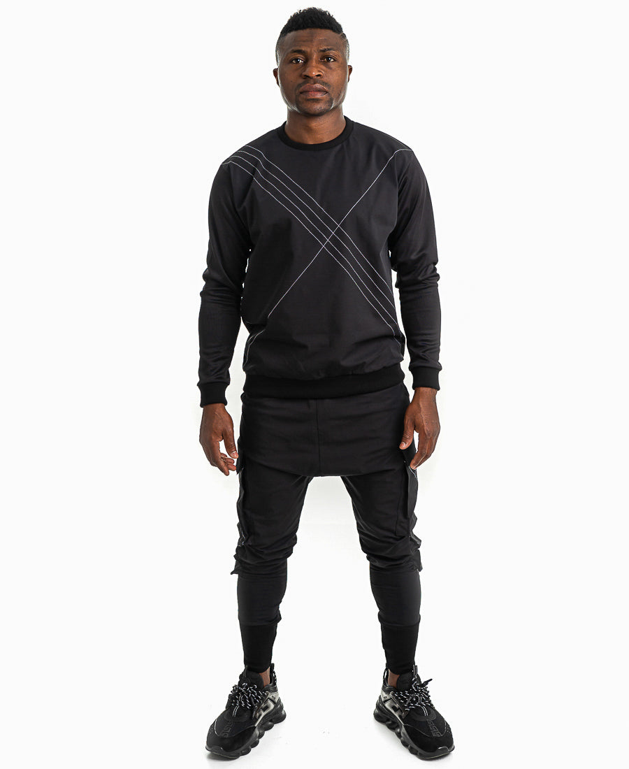 Black Two-Piece Set with White Stitch Detail