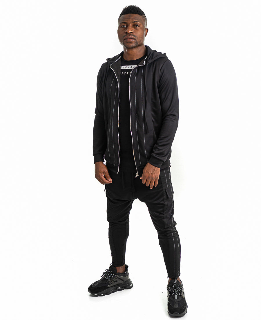 Black Tracksuit with White Stitch Detail