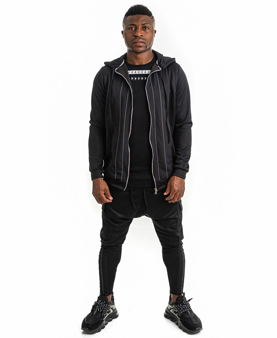 Black Tracksuit with White Stitch Detail