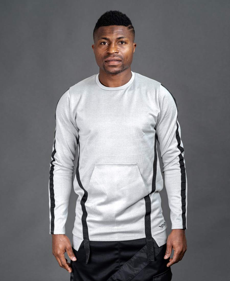 Grey blouse with special design and black lines - Fatai Style