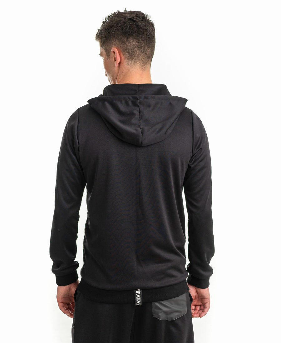 Black Tracksuit Top in Cotton and Faux Leather
