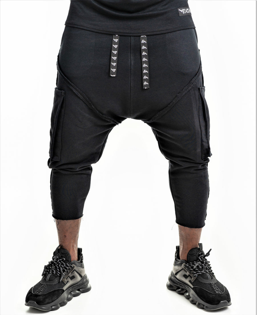 Black Trousers with Applied Pockets and Diagonal Seam