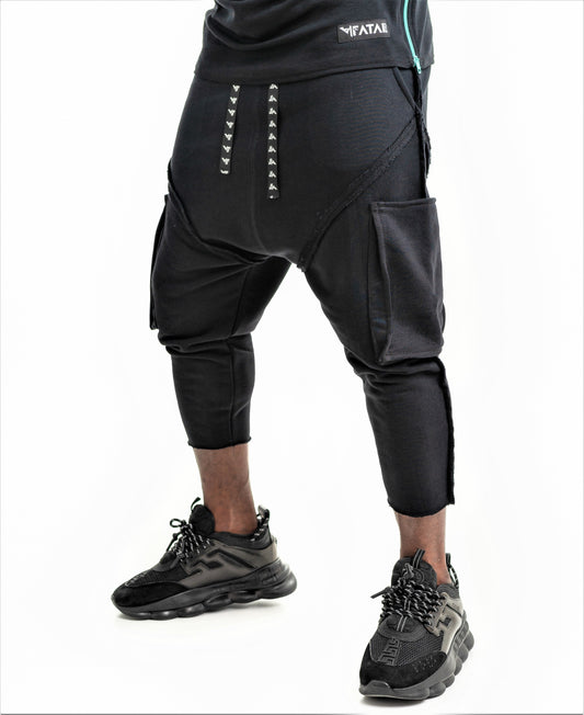 Black trousers with applied pockets and sewings