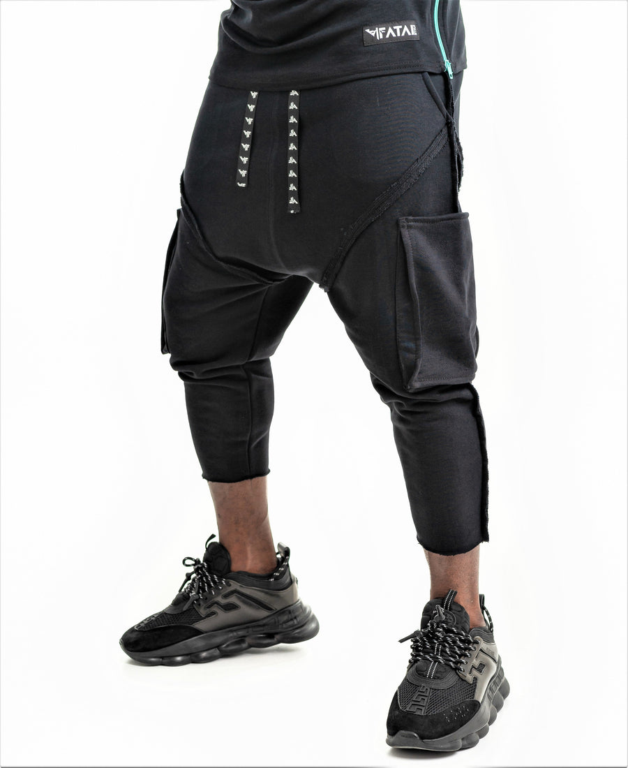 Black Trousers with Applied Pockets and Diagonal Seam