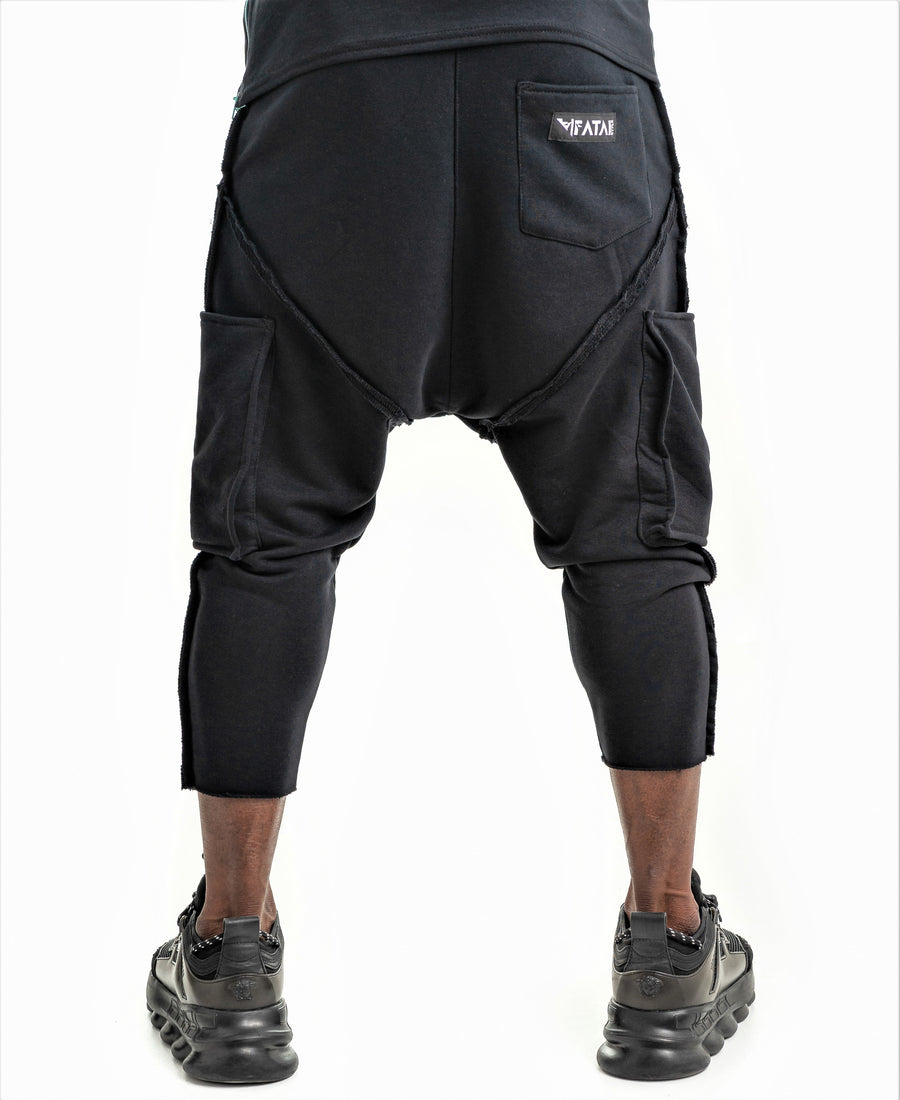 Black Trousers with Applied Pockets and Diagonal Seam